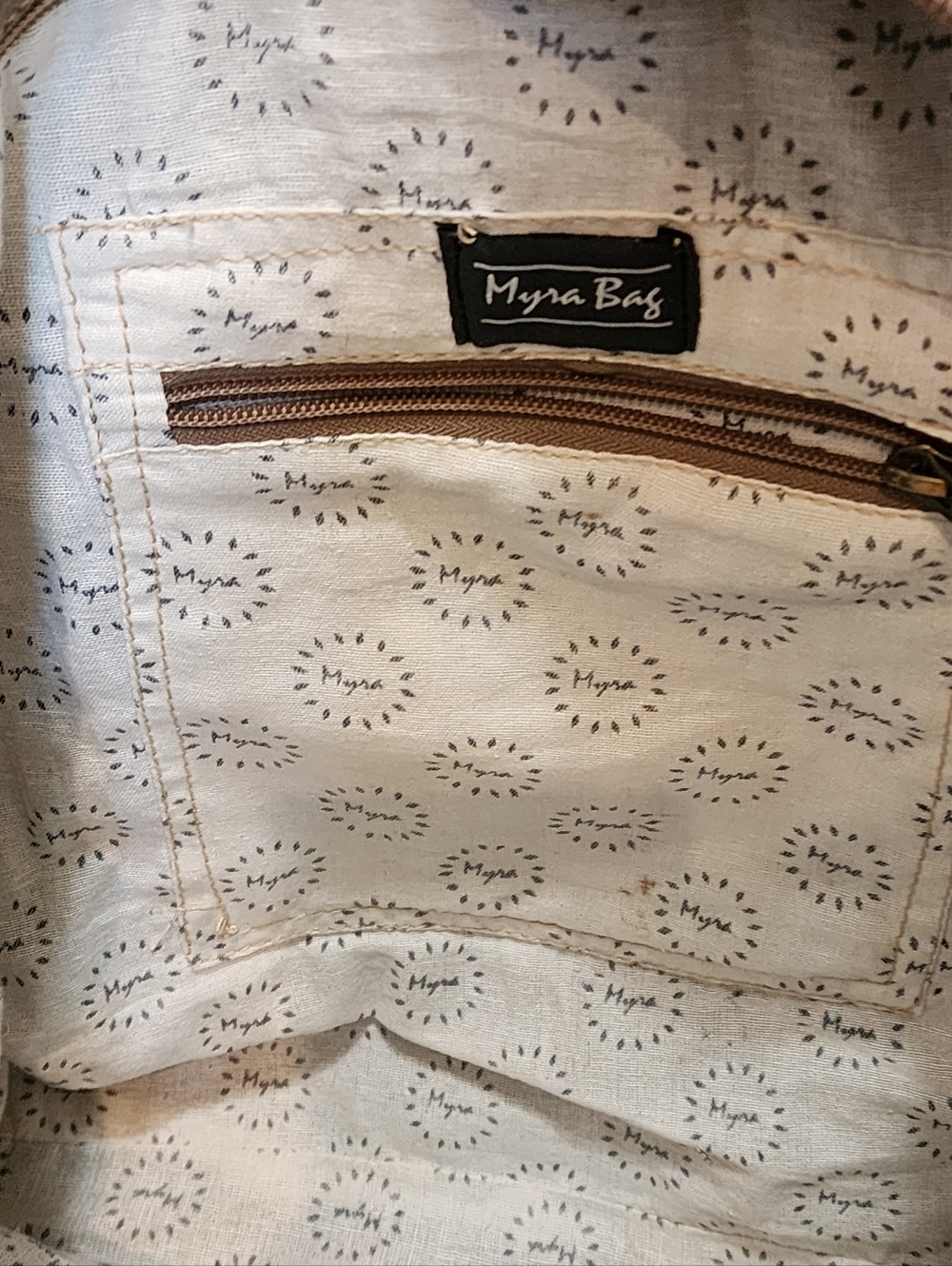 Myra Bag Women’s Canvas & Leather Green With White Floral Pattern Tote Bag XXL - Picture 8 of 15